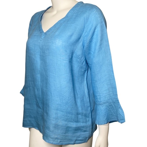 J Jill Love Linen Top Shirt Womens Size S 100% Linen Blue 3/4 Sleeve Summer - Picture 4 of 7